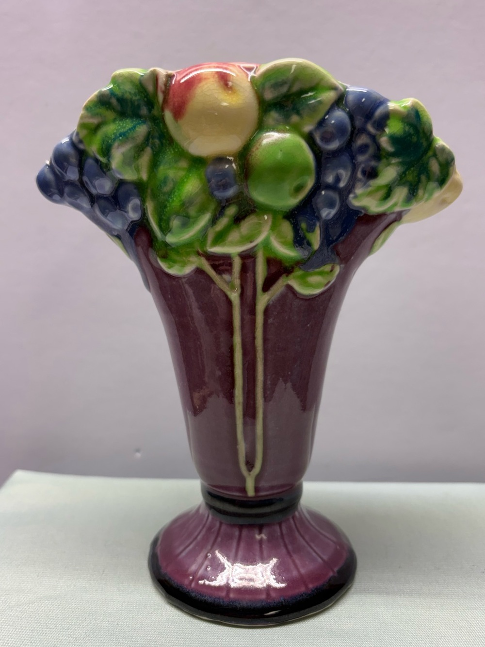 Majolica Style Ceramic Vase with fruit motif
